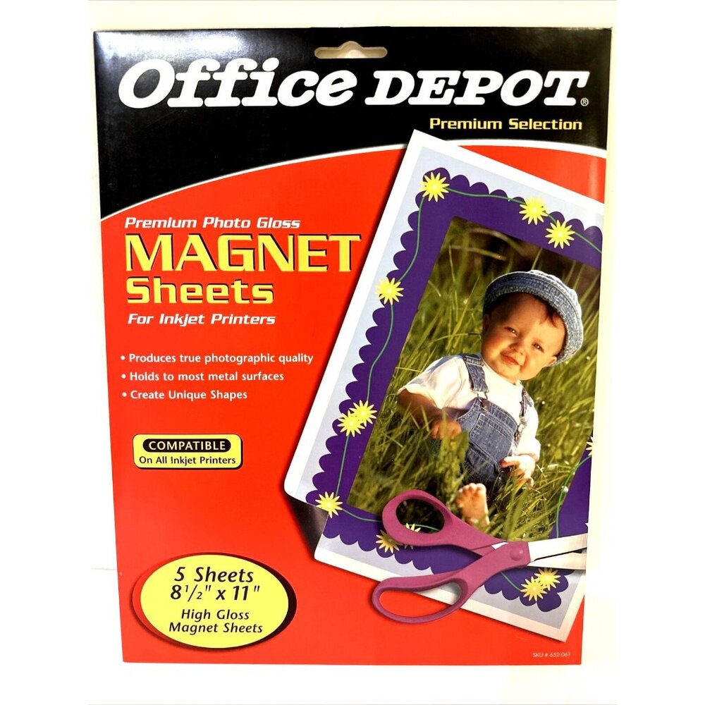 Office Depot Premium Photo MAGNET 5 Sheets 8.5x11 High Gloss Inkjet Printers NEW